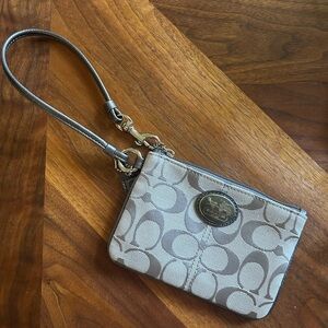 Coach Monogram Wristlet in Gray and Cream